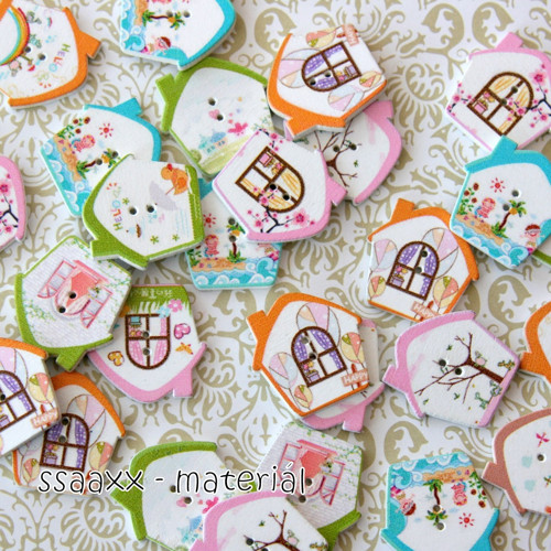 Dřevěný knoflík ~ 29mm ~ domeček — foto 1