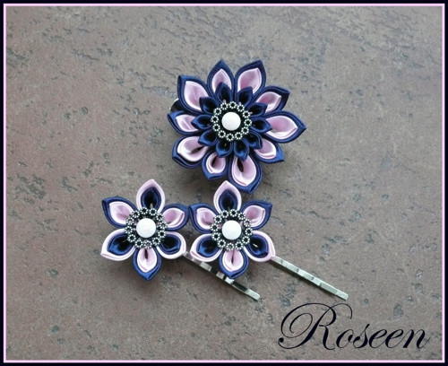 Kanzashi sada modro-růžová — foto 1