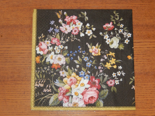 Ubrousek na decoupage - kytice na černém