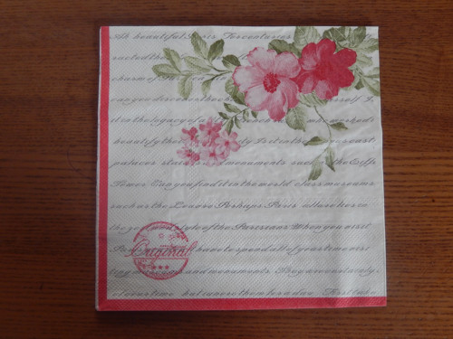 Ubrousek na decoupage - růžové květy s písmem