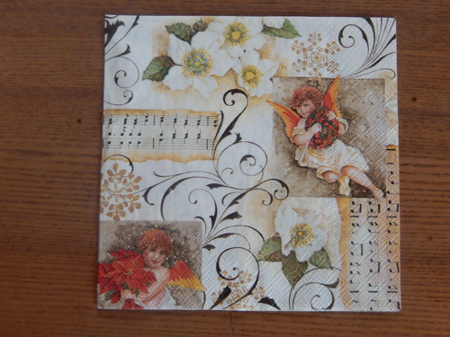 Ubrousek na decoupage - barokní andělé s notami