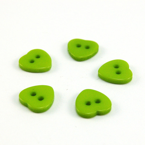Knoflíky srdíčka 10 mm zelená - 5 ks