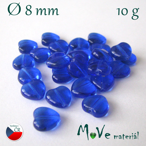 Česká skleněná srdíčka 8x8mm 10g, modrá — foto 1