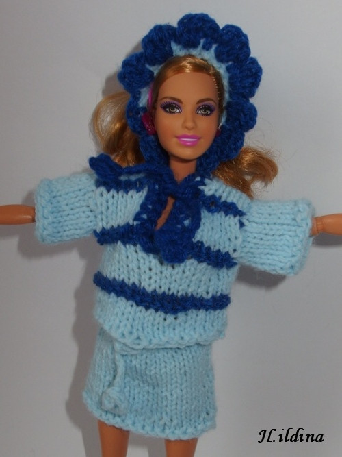 Sukýnka, svetřík, čepka obleček na panenku Barbie