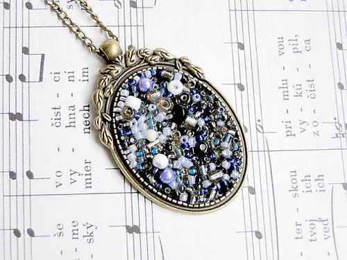 Vintage Bronze & Blue / Náhrdelník s korálkami