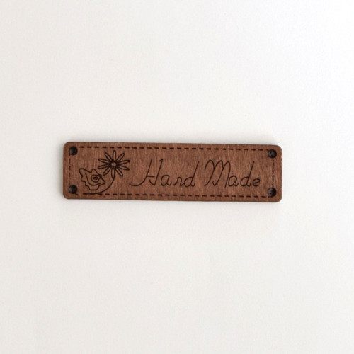 Dřevěný výsek "Handmade" (64x17 mm) - s květinou