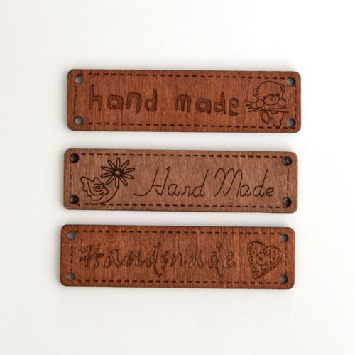 Dřevěný výsek "Handmade" (64x17 mm) - sada 3 ks