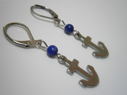 Náušnice "Kotva" - chirurgická ocel/Lapis Lazuli — foto 1