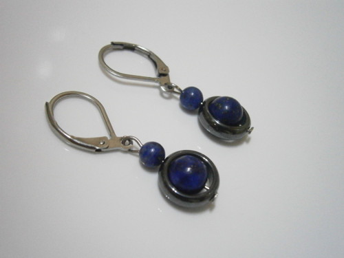 Náušnice - Chirurgická ocel/Hematit/Lapis Lazuli — foto 1