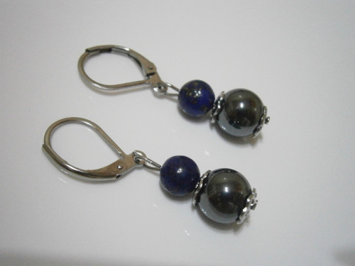 Náušnice - Chirurgická ocel/Hematit/Lapis Lazuli — foto 1
