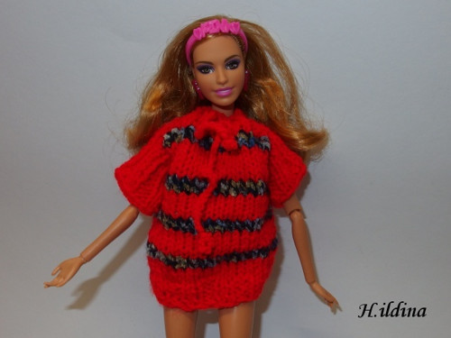 Pletený svetřík, minišaty - na panenky Barbie