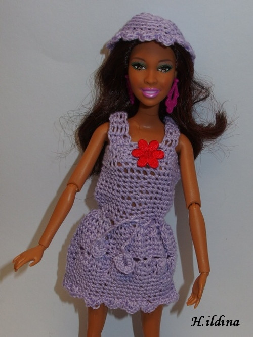 Fialové šatičky s kloboučkem - komplet na Barbie