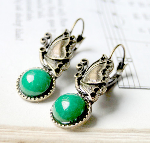 Green Jade & Butterfly / Náušnice s jadeitem