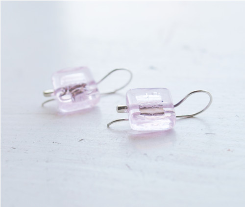 Náušnice ,, Pink ice square ,,© sklo +Ag 925