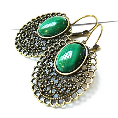 Vintage Malachite / Náušnice s malachitem