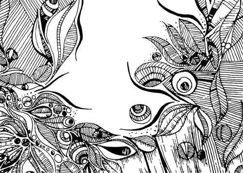 Pohlednice - stylizovaný černobílý florální motiv