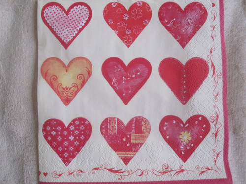 Ubrousek na decoupage Červená srdíčka , 1ks — foto 1