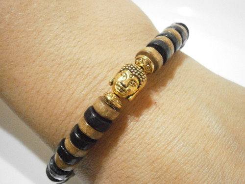 Dřevěný náramek s Buddhou (macramé) - Unisex — foto 1