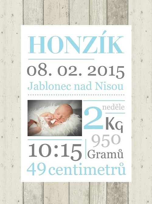 Plakát s údaji o narození dítěte