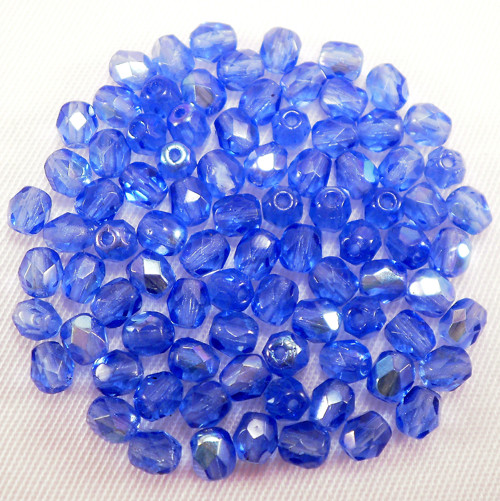 Broušené korále 4mm Sapphire AB - 60ks