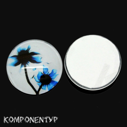 Skleněný kabošon "Modrá květina", 20 mm, 1 kus