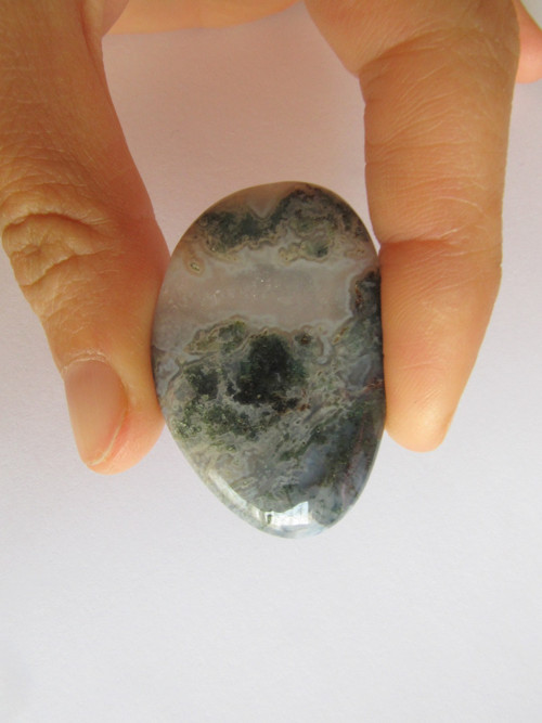 Achát Mechový - tromlovaná placka 4,2 x 2,3 cm