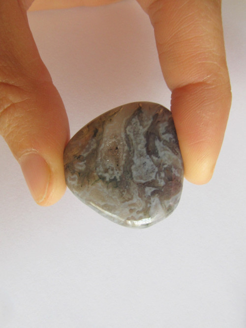 Achát Mechový - tromlovaná placka 3 x 3,2 cm