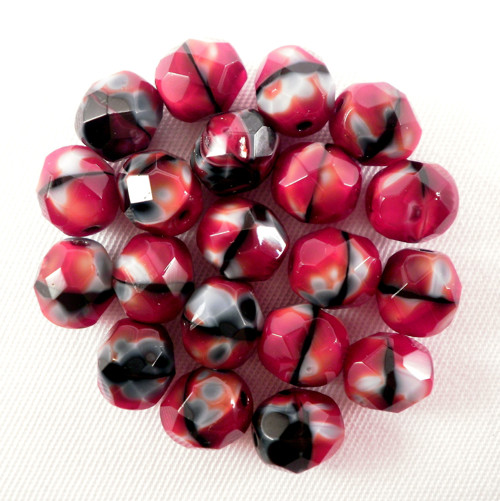 Broušené korále 8mm Coral Red Jet Moonlight - 20ks