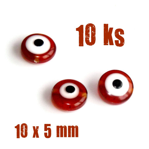 Korálky OČKA TRANSPARENT hnědá 10mm 10ks — foto 1