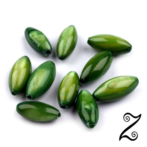 Korálky perleťové, zelená, 5x10 mm (5ks)