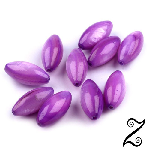 Korálky perleťové, fialová, 5x10 mm (5ks)