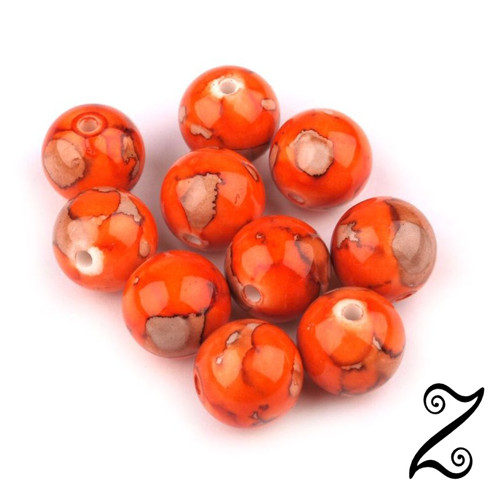 Mramorový korálek, oranžový, 14 mm (5ks)