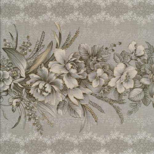 Látka Quilt Gate Gentle Flowers květy na šedé