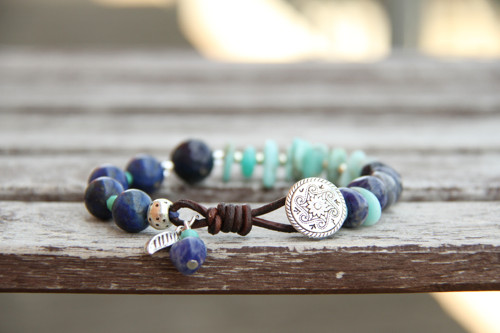 Bohemian náramok lapis lazuli/amazonit — foto 1