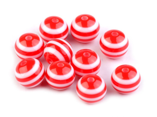 Plastové korálky s proužkem Ø12mm 2ks