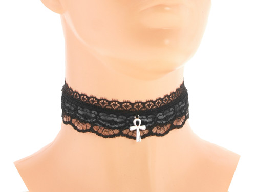 Dámský gothic obojek krajkový šedý 01D7