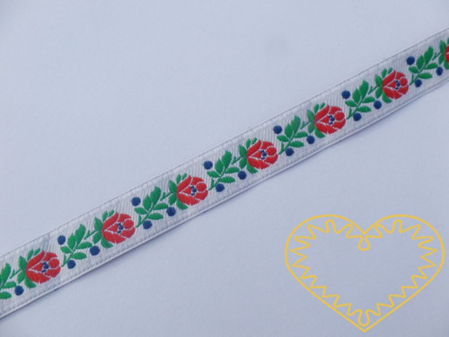 Bílá krojová stuha se vzorem - š 1,8 cm
