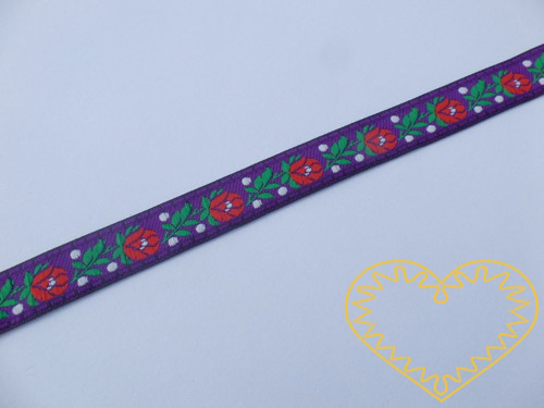 Fialová krojová stuha se vzorem - š 1,8 cm