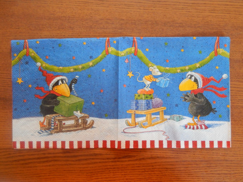 Ubrousek na decoupage - havran a vánoce