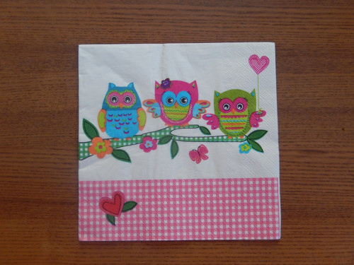 Ubrousek na decoupage - sovičky se srdíčkem