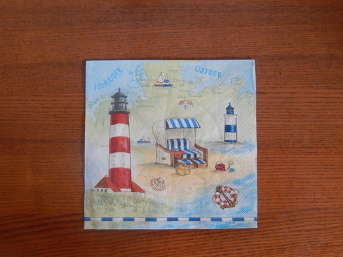 Ubrousek na decoupage - maják u pláže