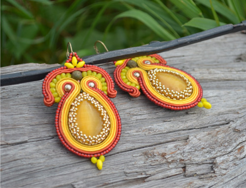 Soutache náušnice Orient.. Sun and honey — foto 1