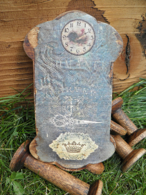Špulky - vintage dřevěná špulka plochá Clock