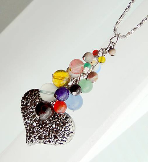 Multi-gemstone & Heart / Čakrový náhrdelník