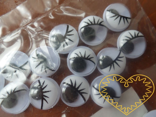 Pohyblivé černobílé oči s řasami 10 mm - 100 ks