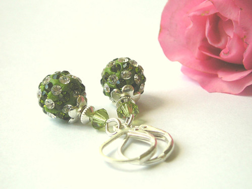 Shamballa náušnice Crystal a Peridot..VÝPRODEJ