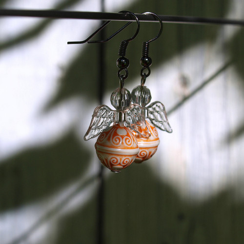 Náušnice - ornament oranžový anděl