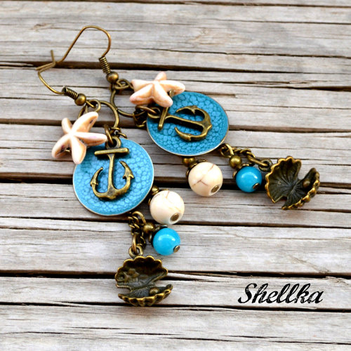 Náušnice ,,WHITE & TURQUOISE,, — foto 1