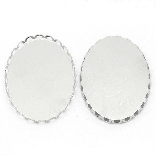 Kabošon lůžko krajka/ platina/ 40x30mm