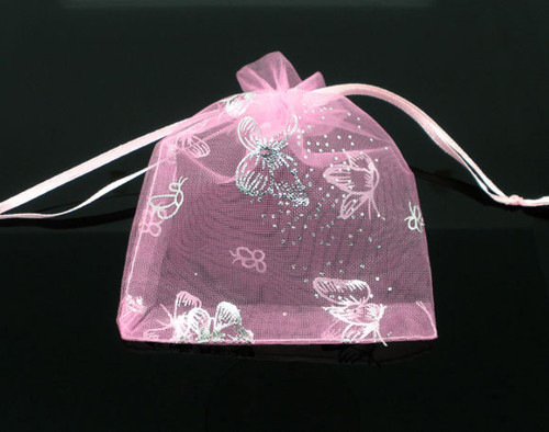 Sáček organza/ růžový/ 7x9cm/ se vzorem